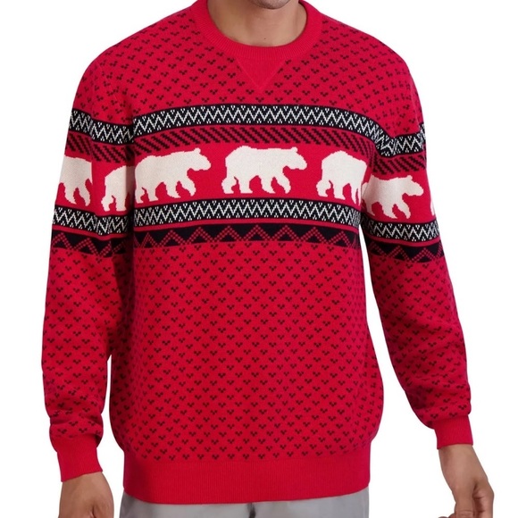 Chaps EUC Sweater Mens XX-Large Red Fair Isle Polar Bears Crew Neck Pullover - Picture 5 of 13